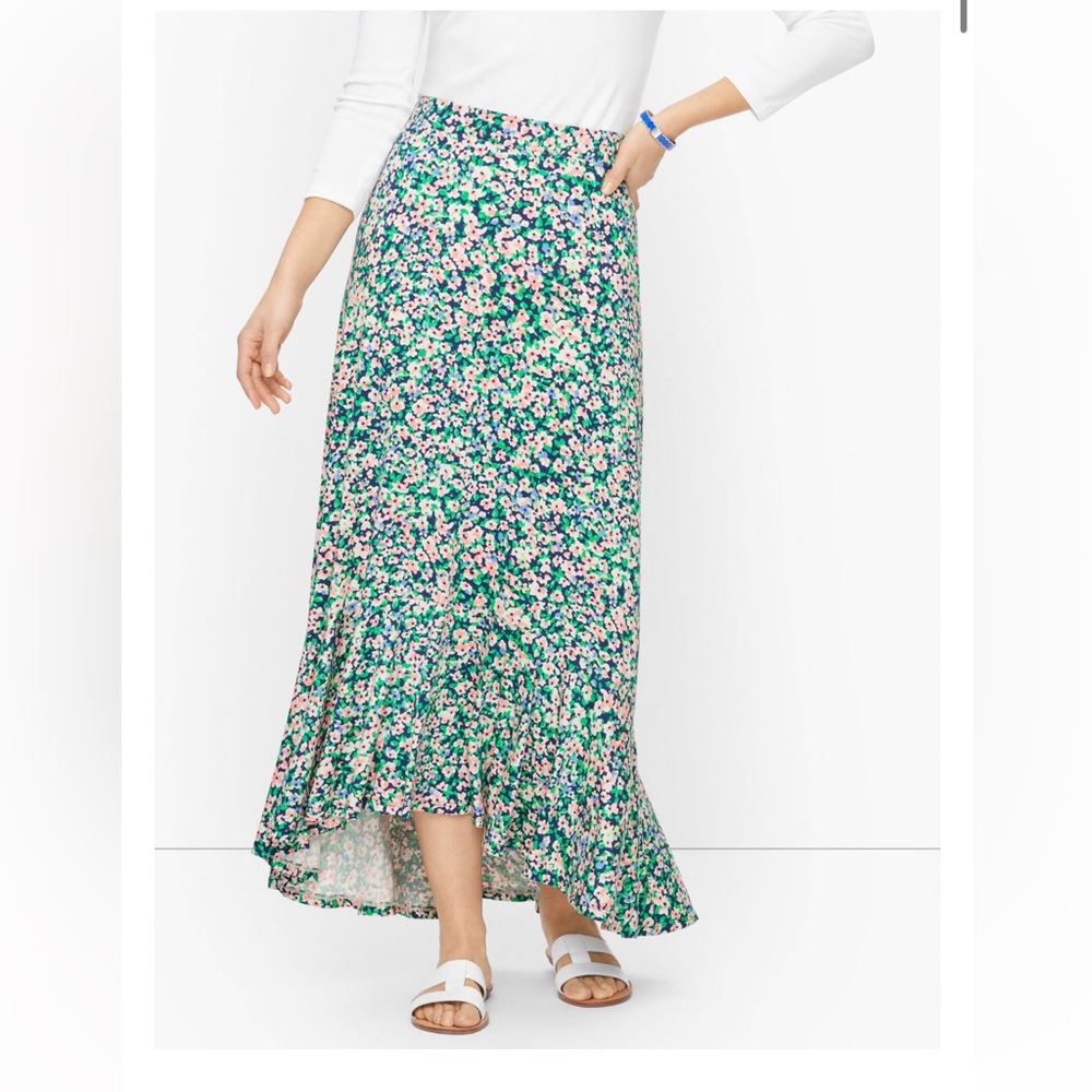 Talbots High Low Flounce Pull On Maxi Skirt Ditsy Floral Medium